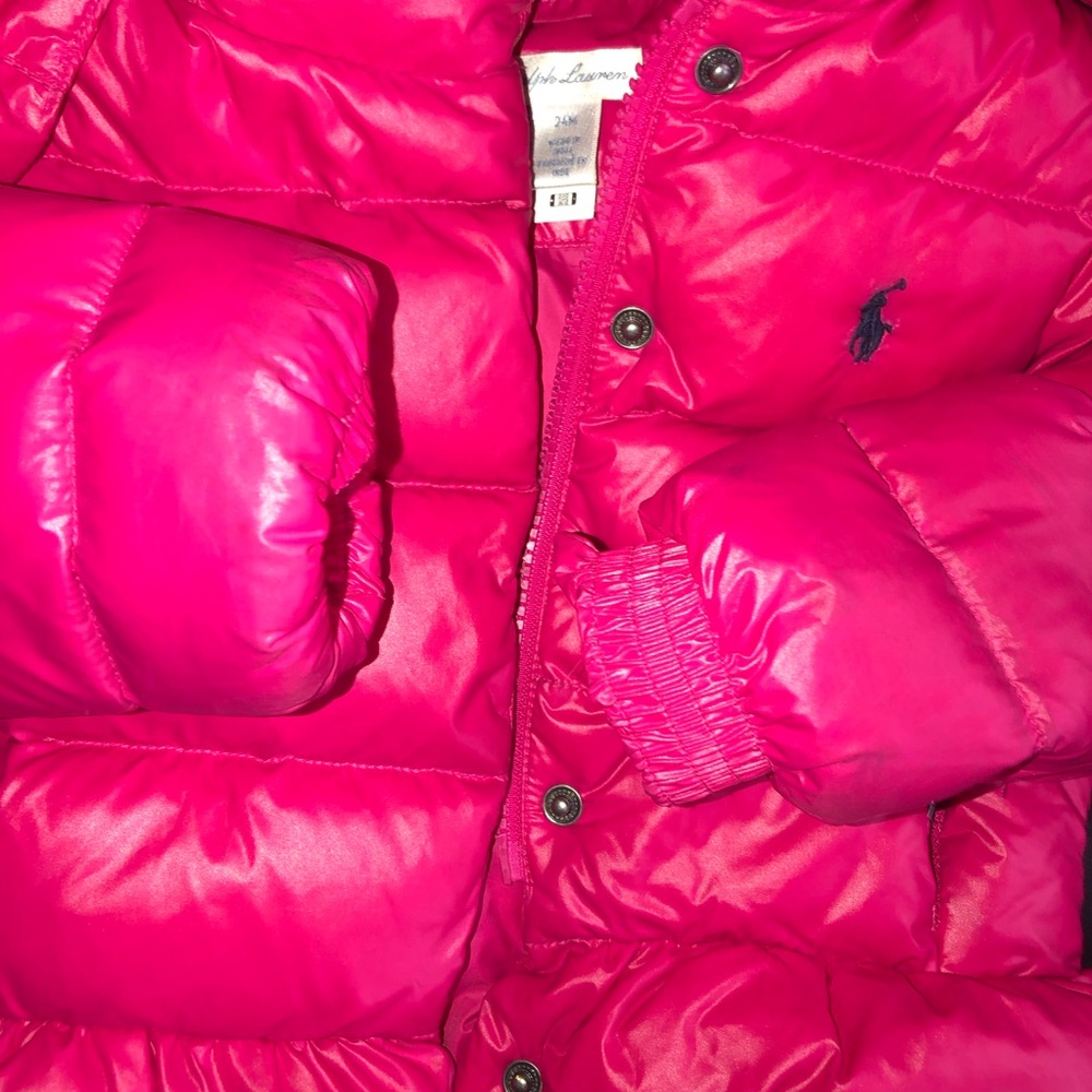 SZ 24 months pink down hooded peplum jacket. - Picture 7 of 9